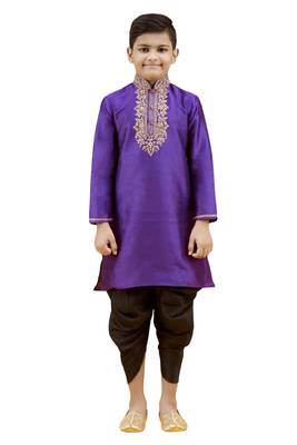 Purple embroidered silk boys-kurta-pyjama 1