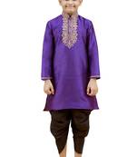 Purple embroidered silk boys-kurta-pyjama
