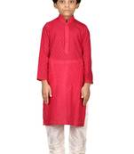 Red printed brocade boys-kurta-pyjama