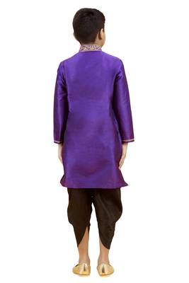Purple embroidered silk boys-kurta-pyjama 5