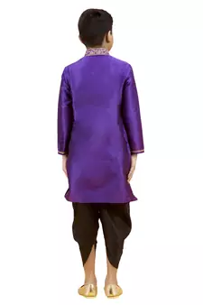 Purple embroidered silk boys-kurta-pyjama