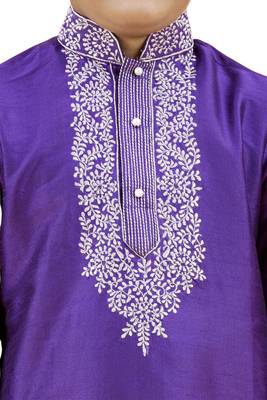 Purple embroidered silk boys-kurta-pyjama 2
