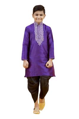 Purple embroidered silk boys-kurta-pyjama 1