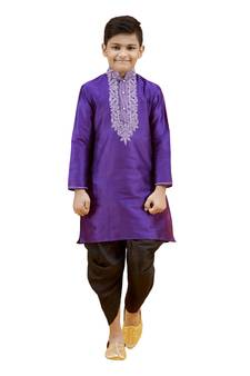 Purple embroidered silk boys-kurta-pyjama