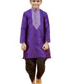Purple embroidered silk boys-kurta-pyjama