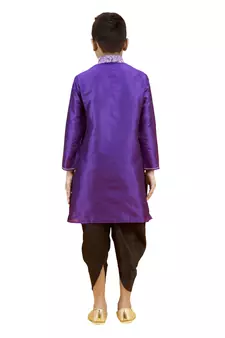 Purple embroidered silk boys-kurta-pyjama