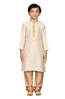 Fawn embroidered brocade boys-kurta-pyjama