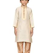Fawn embroidered brocade boys-kurta-pyjama