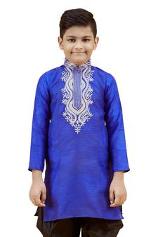 Blue embroidered silk boys-kurta-pyjama