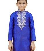 Blue embroidered silk boys-kurta-pyjama