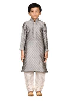 Grey embroidered brocade boys-kurta-pyjama