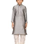 Grey embroidered brocade boys-kurta-pyjama