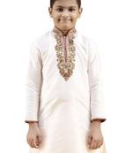 Fawn embroidered silk boys-kurta-pyjama