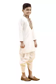 Fawn embroidered silk boys-kurta-pyjama