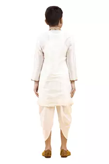 Fawn embroidered silk boys-kurta-pyjama