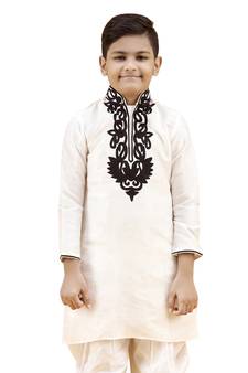 Fawn embroidered silk boys-kurta-pyjama