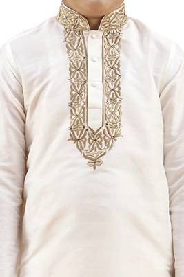 Fawn embroidered silk boys-kurta-pyjama 2