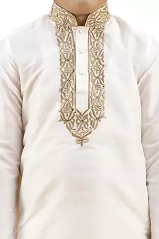 Fawn embroidered silk boys-kurta-pyjama