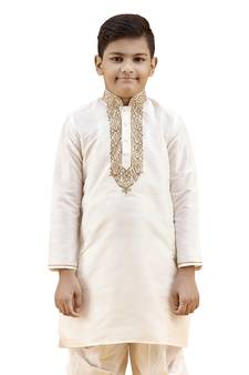 Fawn embroidered silk boys-kurta-pyjama