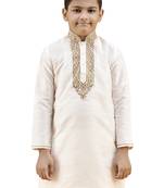 Fawn embroidered silk boys-kurta-pyjama