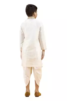 Fawn embroidered silk boys-kurta-pyjama