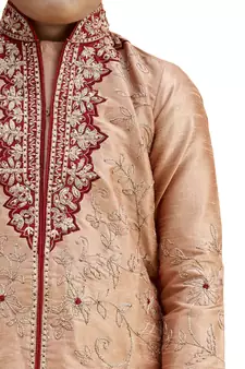 Gold embroidered silk boys-kurta-pyjama