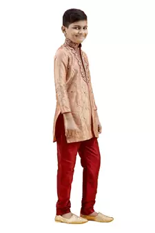 Gold embroidered silk boys-kurta-pyjama