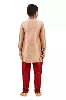 Gold embroidered silk boys-kurta-pyjama