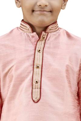 Pink embroidered silk boys-kurta-pyjama 2