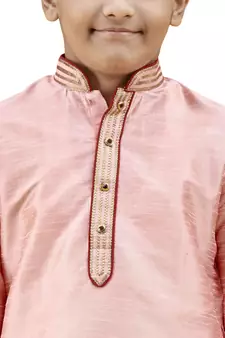 Pink embroidered silk boys-kurta-pyjama