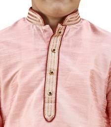Pink embroidered silk boys-kurta-pyjama