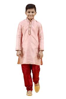 Pink embroidered silk boys-kurta-pyjama