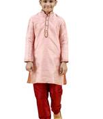 Pink embroidered silk boys-kurta-pyjama