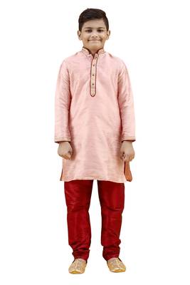 Pink embroidered silk boys-kurta-pyjama 3