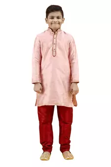 Pink embroidered silk boys-kurta-pyjama