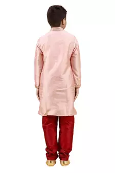 Pink embroidered silk boys-kurta-pyjama