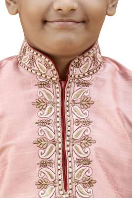 Pink embroidered silk boys-kurta-pyjama 2