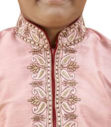 Pink embroidered silk boys-kurta-pyjama