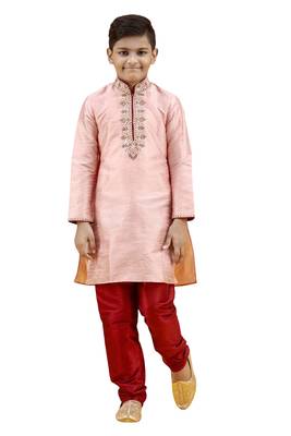 Pink embroidered silk boys-kurta-pyjama 1