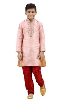 Pink embroidered silk boys-kurta-pyjama