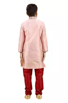 Pink embroidered silk boys-kurta-pyjama