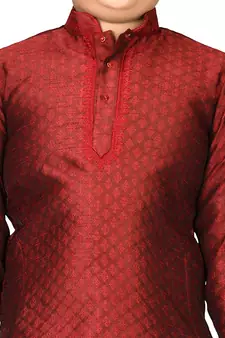 Maroon embroidered brocade boys-kurta-pyjama