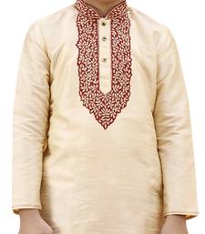 Fawn embroidered silk boys-kurta-pyjama