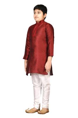 Maroon embroidered brocade boys-kurta-pyjama 3