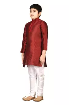 Maroon embroidered brocade boys-kurta-pyjama
