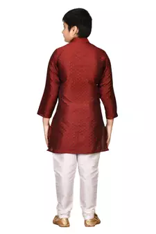 Maroon embroidered brocade boys-kurta-pyjama
