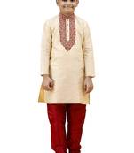 Fawn embroidered silk boys-kurta-pyjama