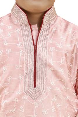Pink embroidered silk boys-kurta-pyjama 2