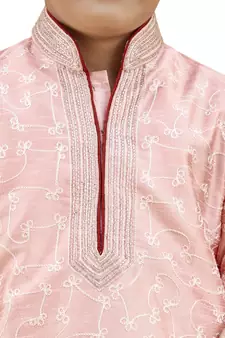 Pink embroidered silk boys-kurta-pyjama