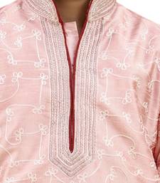 Pink embroidered silk boys-kurta-pyjama